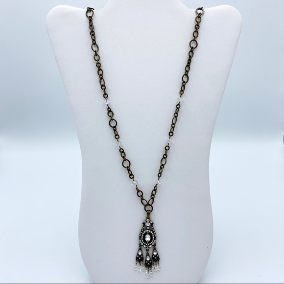 Smug Beauty Jewelry - Smug Beauty Antiqued Gold Tone Rhinestone Necklace